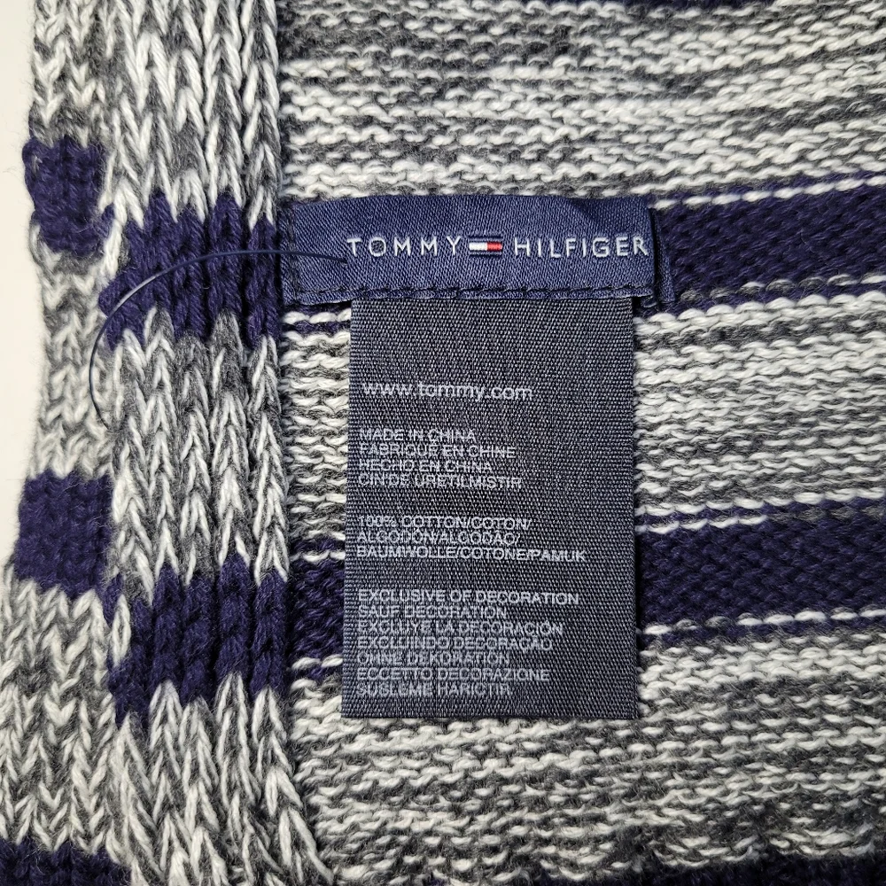 Tommy Hilfiger Navy and Gray Striped Knit Scarf